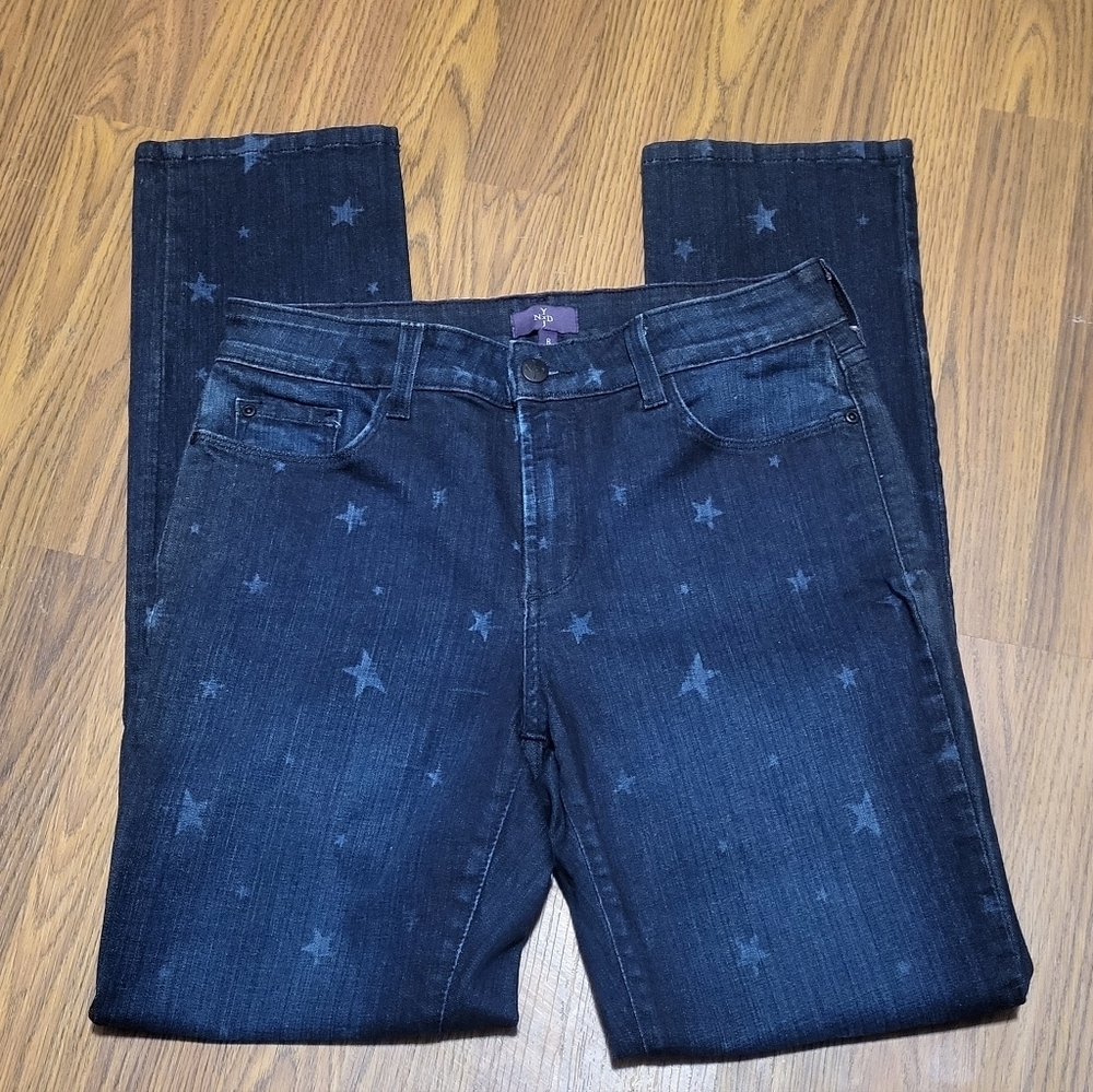 NYDJ Lift Tuck Technology Skinny Jeans Women’s 8 Star Print Made In USA Blue B54